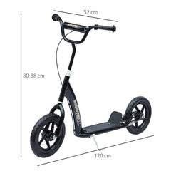 HOMCOM Kids Scooter Kick Scooter, with 12" EVA Tyres, Rear Brake, Big Wheels Scooter for 5-12 Years, Black