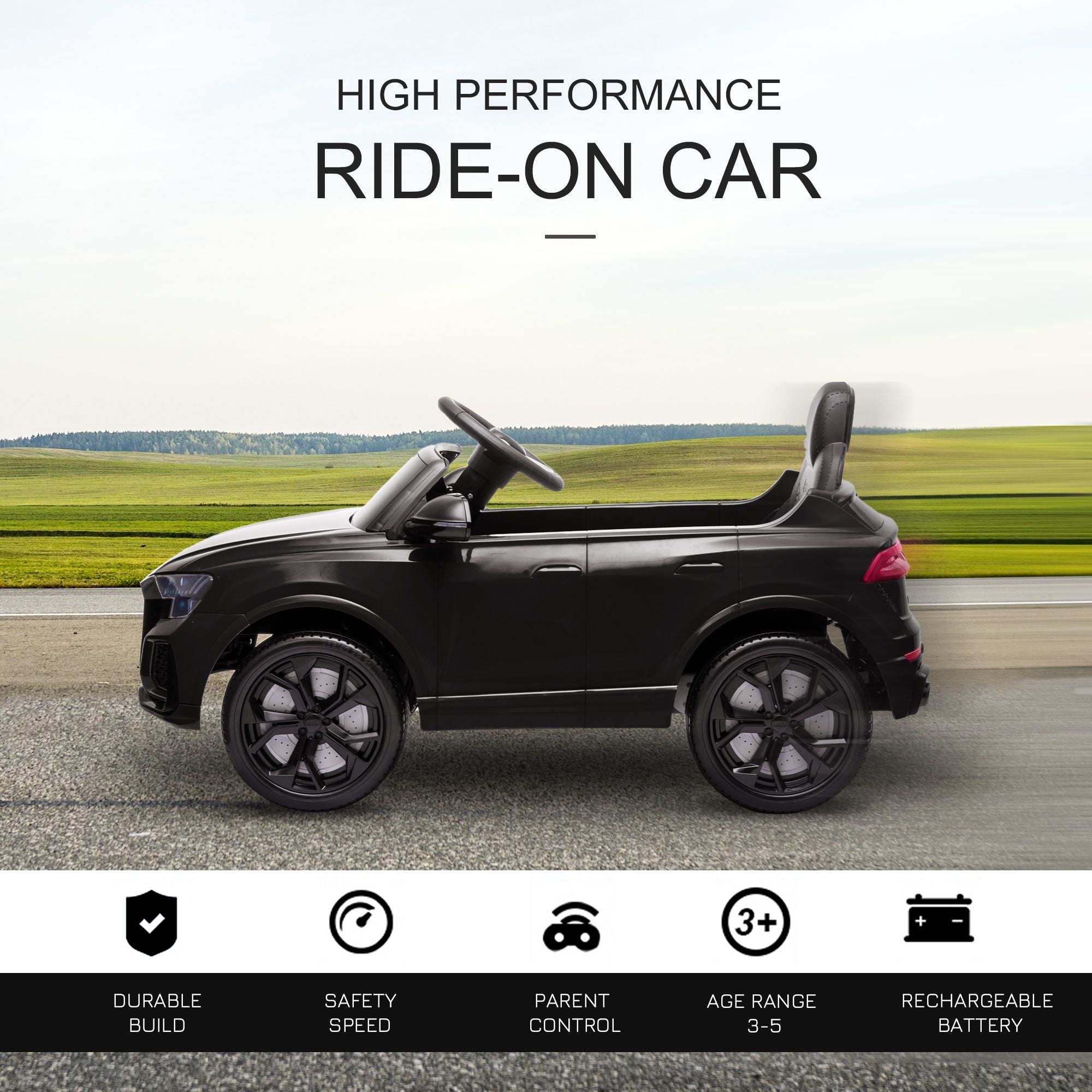 HOMCOM Licensed Audi RS Q8 Electric Ride On Car, with Remote Control, Black