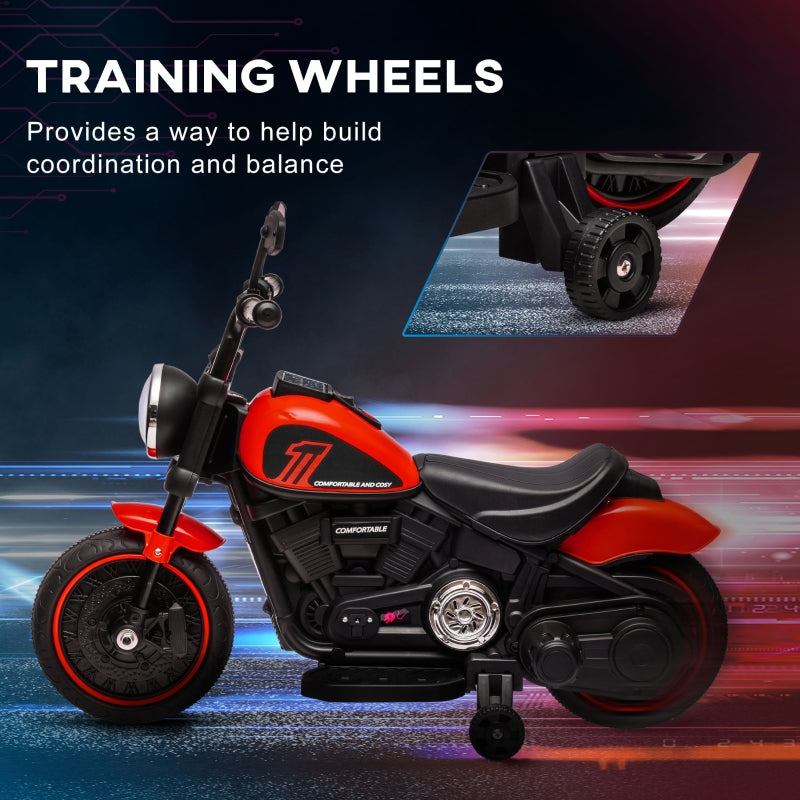 HOMCOM 6v Electric Motorbike with Training Wheels, One-Button Start