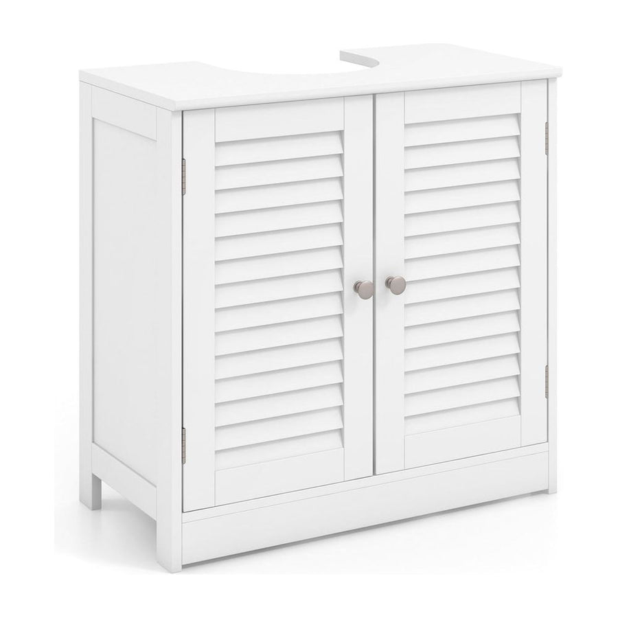 Freestanding Bathroom Vanity Cabinet with 2 Shutter Doors and U-Shape Cut-Out-White