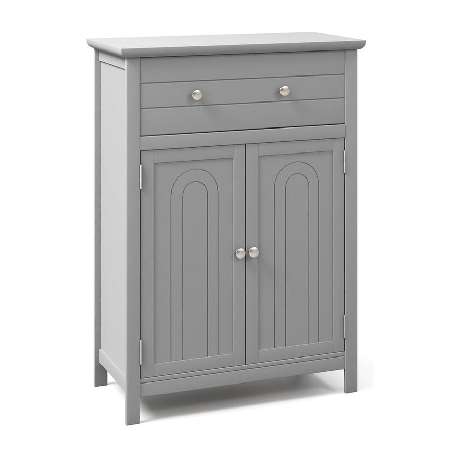Freestanding Floor Storage Cabinet with Drawer and Adjustable Shelf-Grey