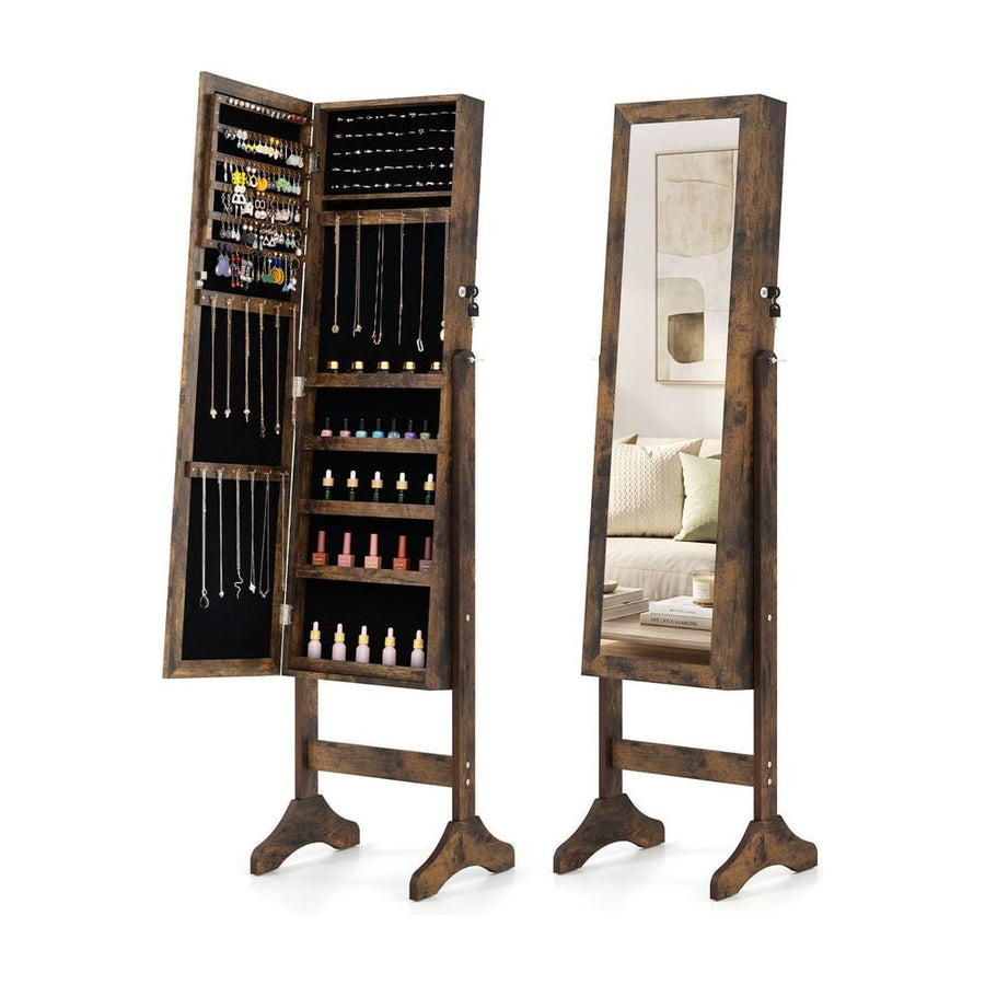 Freestanding Jewelry Armoire Cabinet with Full Length Mirror-Rustic Brown