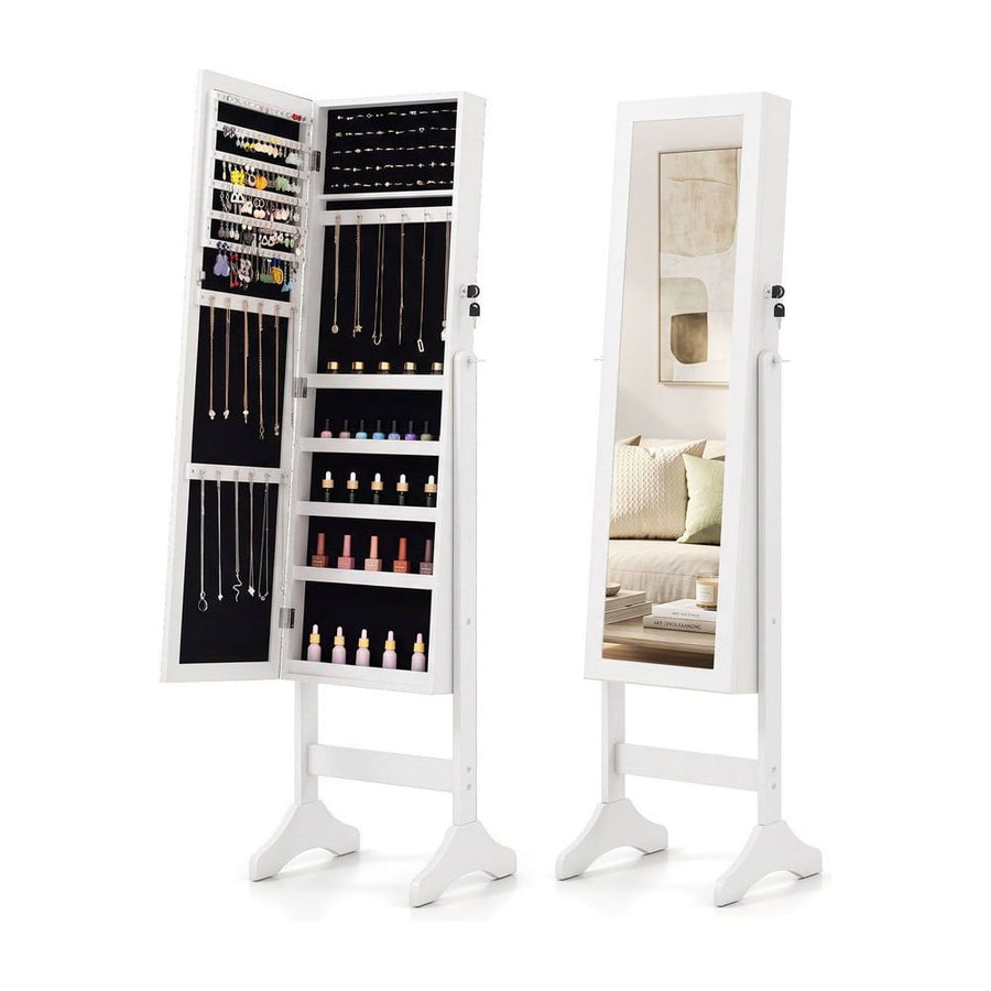 Freestanding Jewelry Armoire Cabinet with Full Length Mirror-White