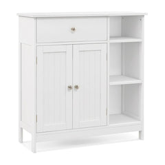 Freestanding Kitchen Bathroom Floor Cabinet Cupboard Storage Organizer in white with a drawer and two doors