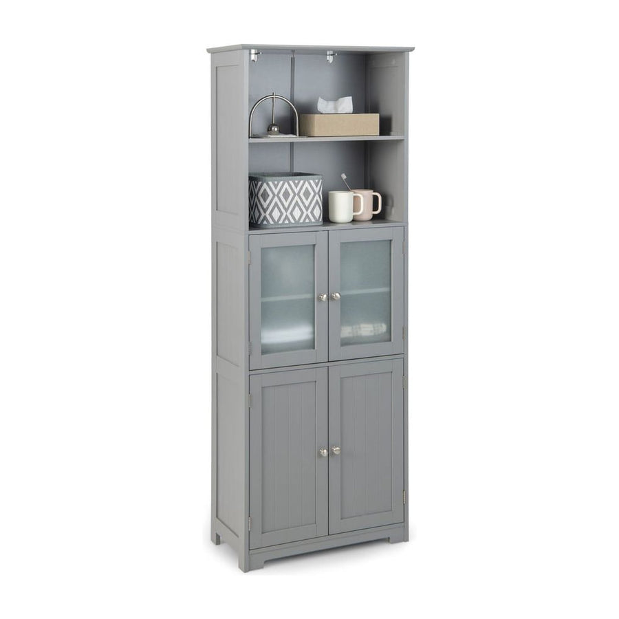 Freestanding Storage Cabinet with Tempered Glass Door and Open Shelves-Grey
