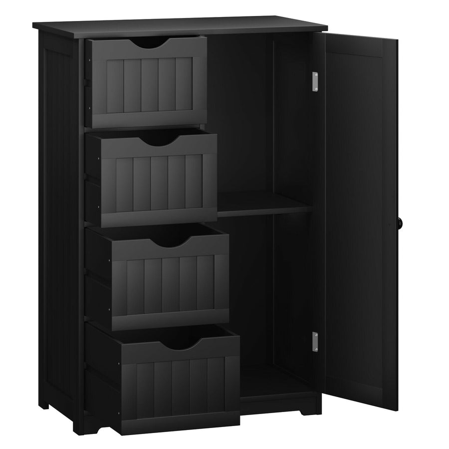 Freestanding Storage Cupboard with Adjustable Shelf and Drawers in Black