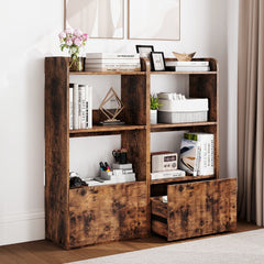 Freestanding Bookshelf with 3-Tier Open Shelf and Drawer-Rustic Brown