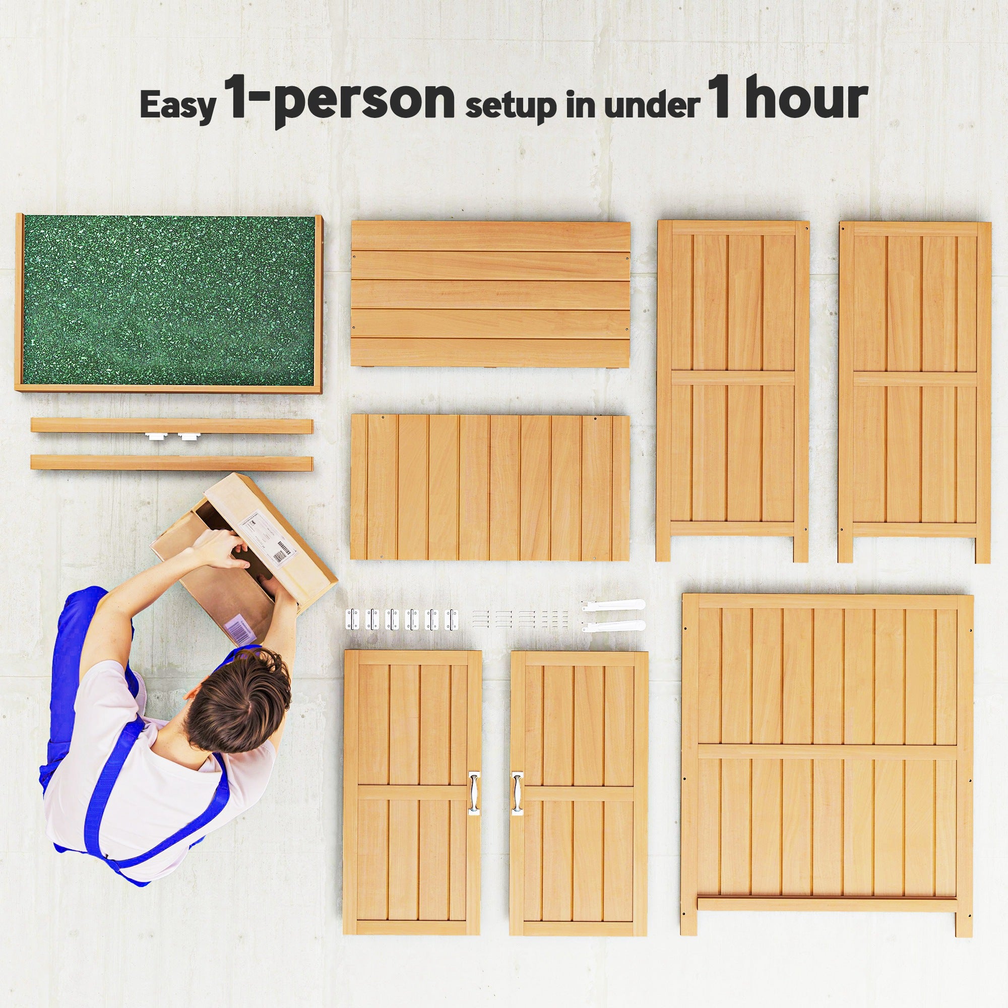 Outsunny Small Shed, Wooden Garden Shed with Openable Hinged Roof and Removable Shelf, Outdoor Tool Storage Cabinet Chest with Double Doors, 74 x 43 x 88 cm, Natural Wood Finish