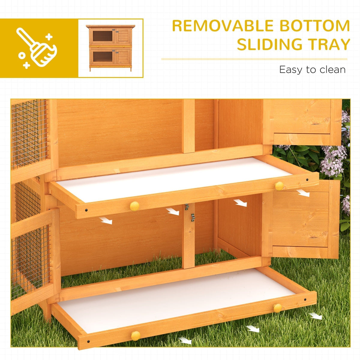 PawHut Double Tier Rabbit Hutch Large 2-Tier Wooden Hutch for Rabbits & Guinea Pigs, Pet Lovers Choice, Natural