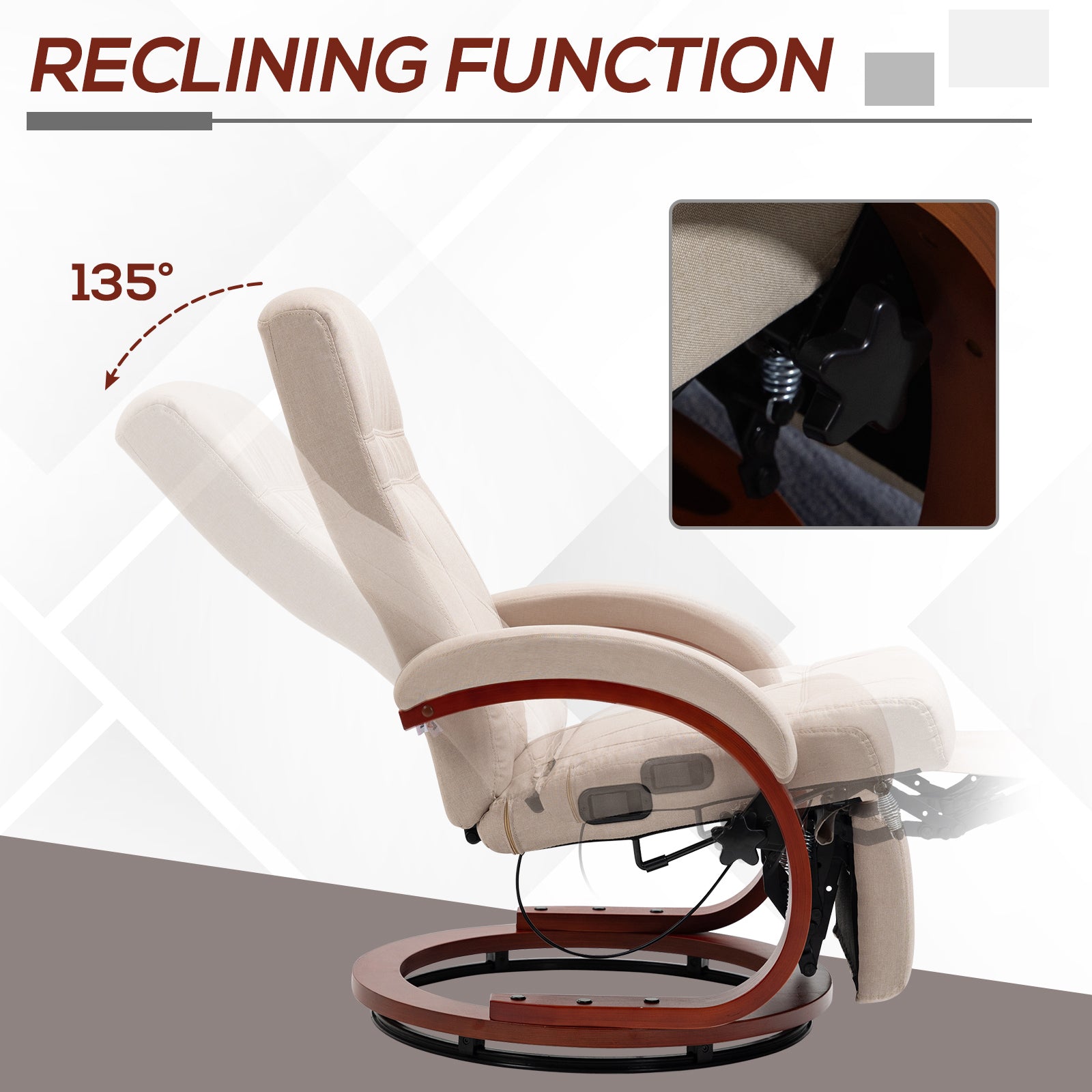 HOMCOM 135√Ç¬∞ Manual Reclining Swivel Chair, with Footrest - Beige