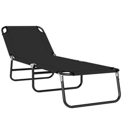 Outsunny Foldable Sun Lounger with 5-Position Adjustable Backrest, Outdoor Portable Recliner Chaise Lounge Chair with Breathable Mesh Fabric, Black