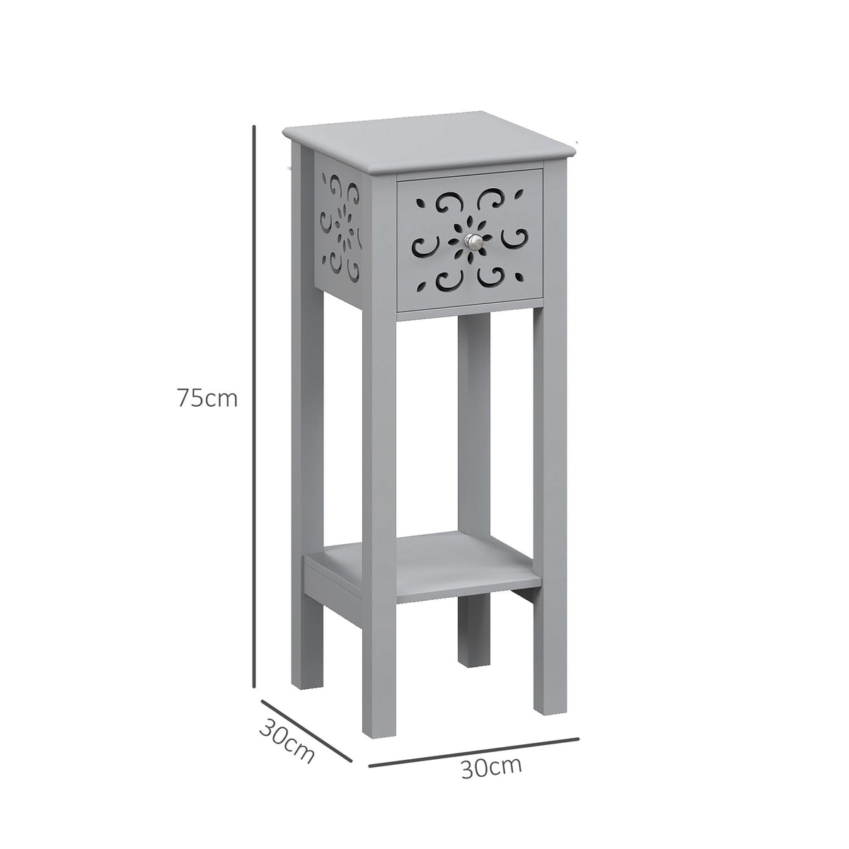 HOMCOM Set of Two Elegant Floral Cut-Out Side Tables - Grey