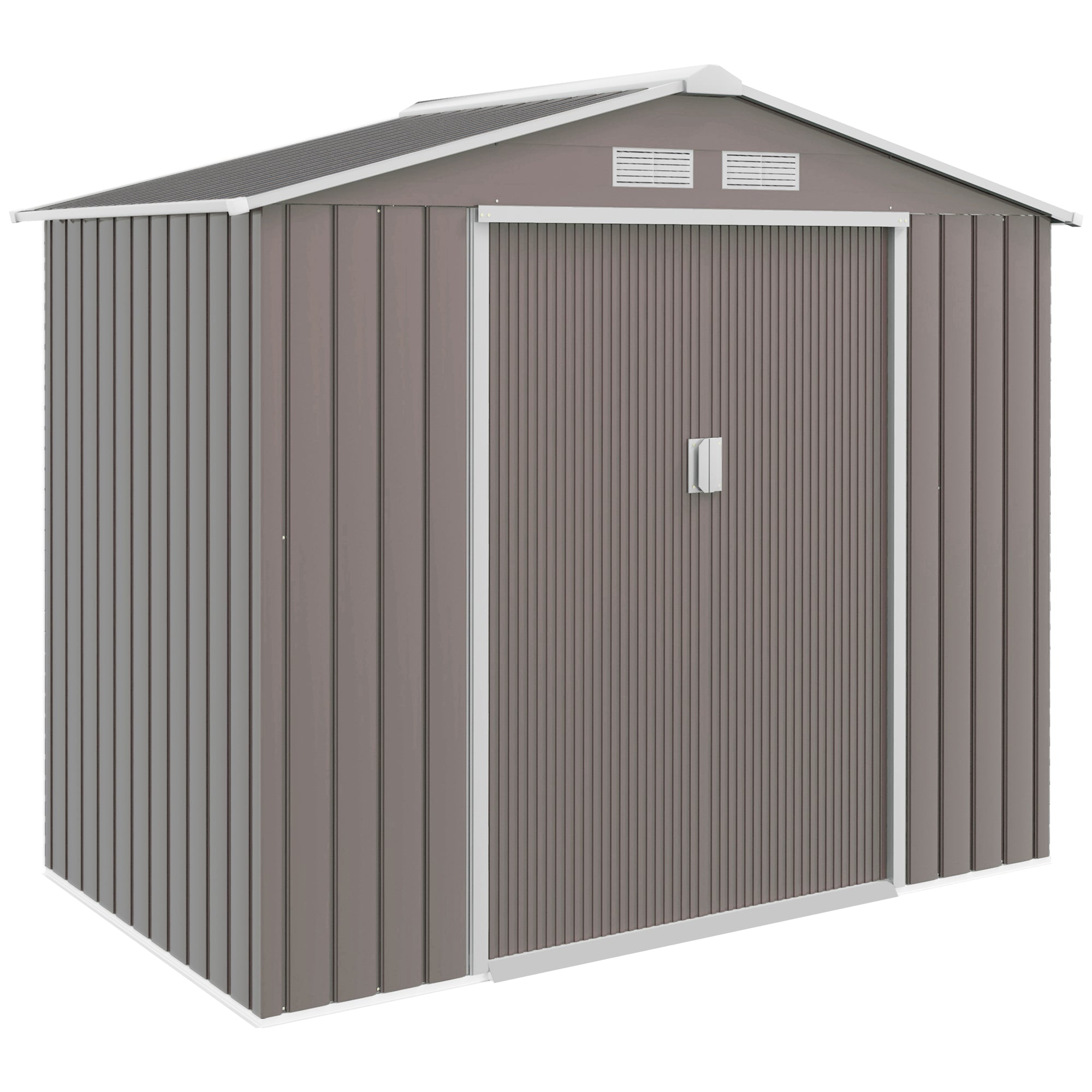 Outsunny 7ft x 4ft Lockable Garden Metal Storage Shed Storage Roofed Tool Metal Shed w/ Air Vents Steel Grey