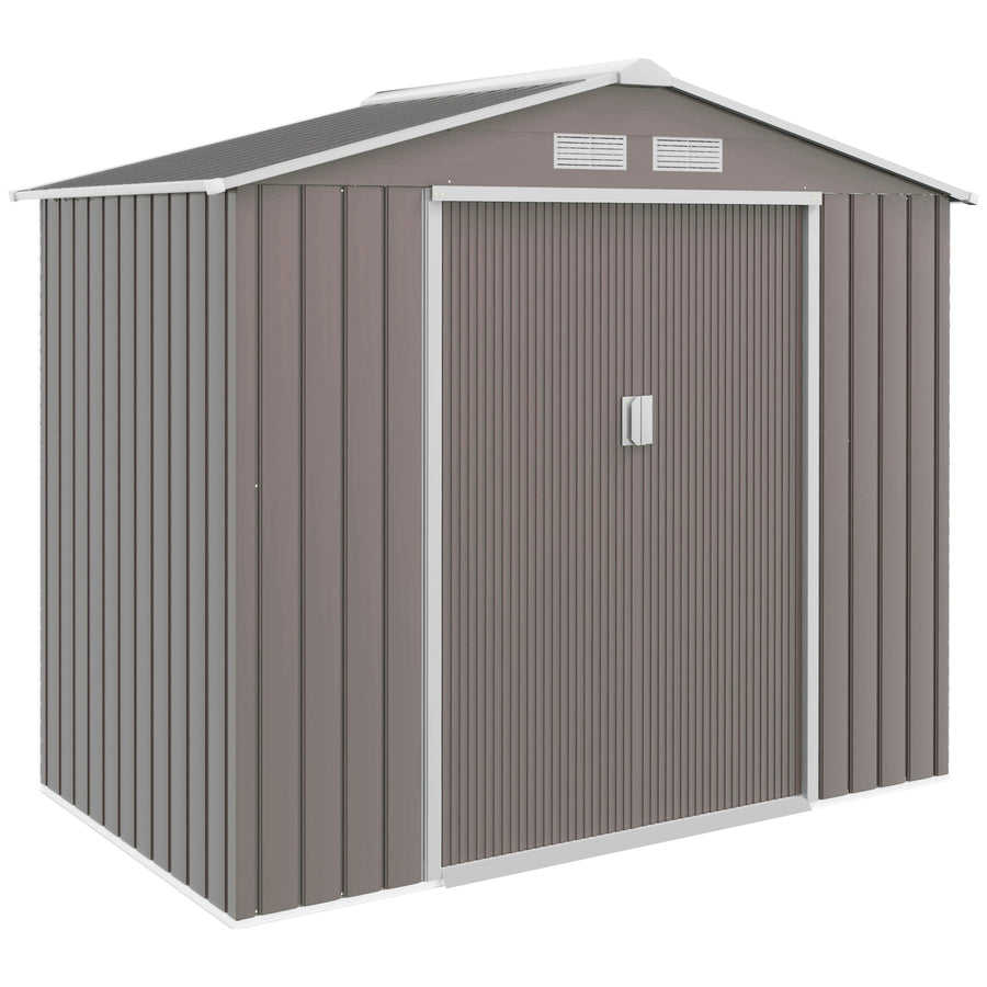 Outsunny 7ft x 4ft Lockable Garden Metal Storage Shed Storage Roofed Tool Metal Shed w/ Air Vents Steel Grey