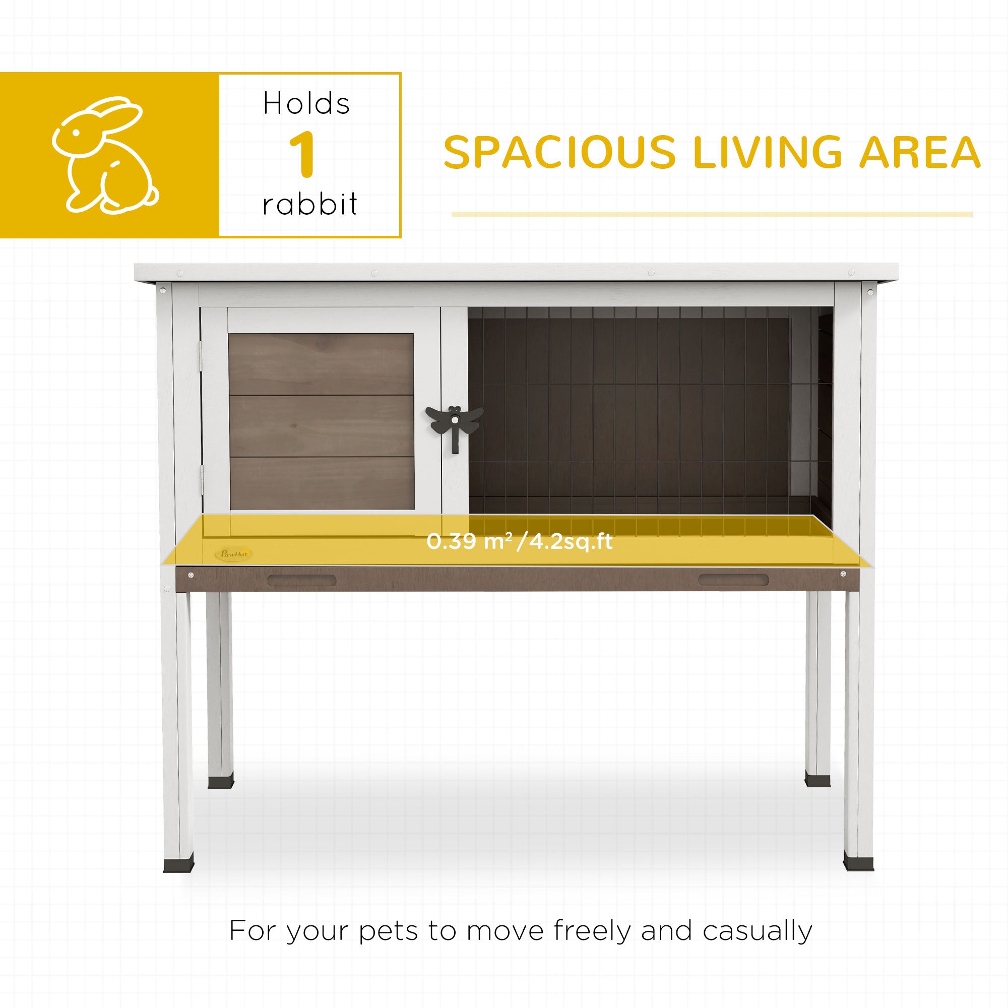 PawHut Wooden Guinea Pig Hutch, Small Animal Cage with Slide-out Tray, Openable Asphalt Roof, 84 x 43 x 70cm, Brown
