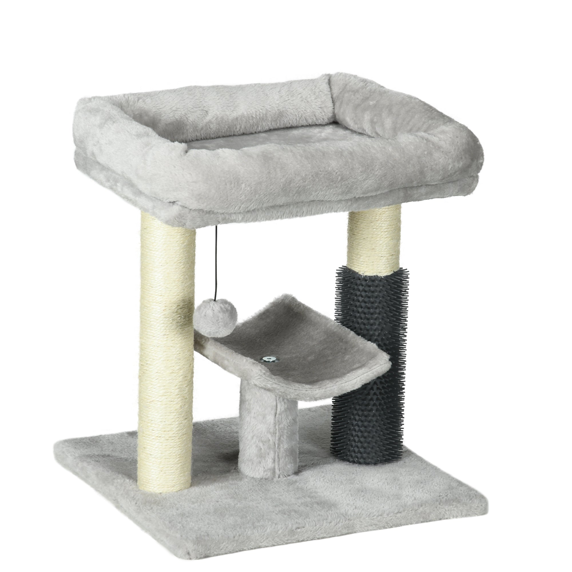PawHut 48cm Cat Tree with Scratching Posts, Bed, Perch, Self Groomer, Toy - Grey