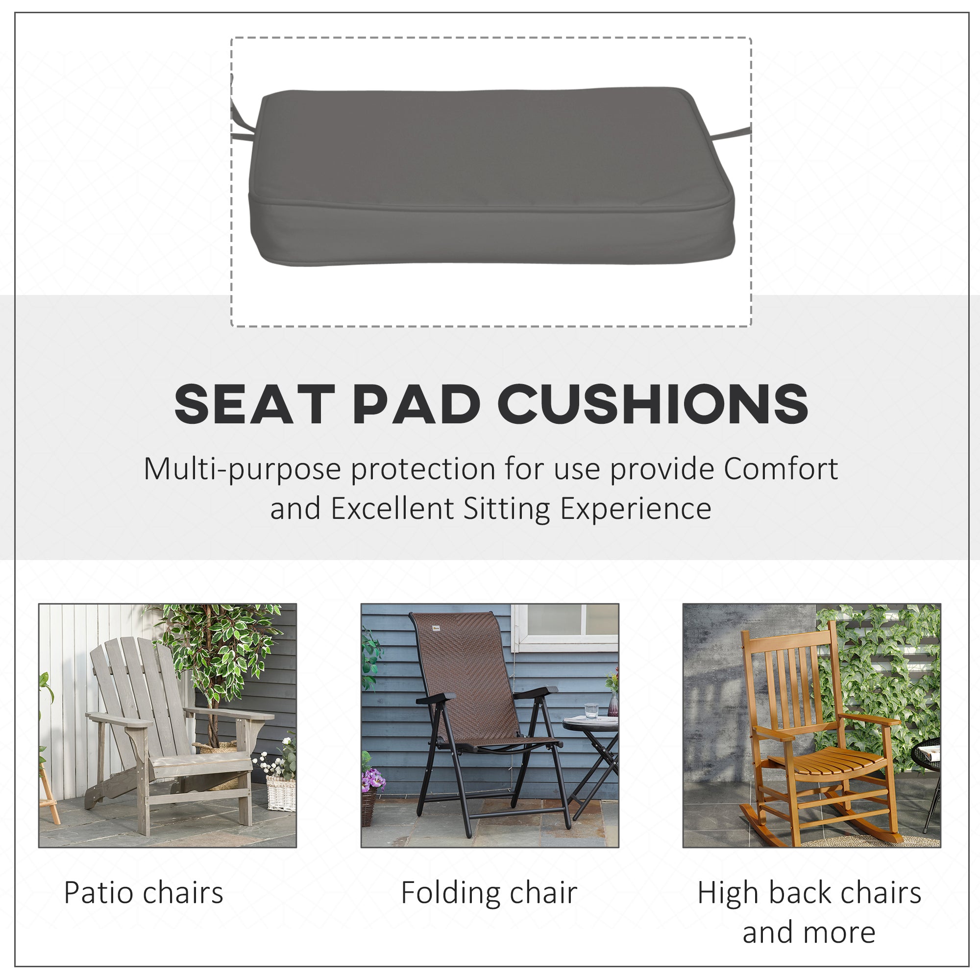 Outsunny Set of 6 Pcs Chair Cushion, 42Lx42Wx5T cm-Grey