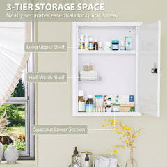 HOMCOM Wall Mount Medicine Cabinet, Bathroom Cabinet with Combination Lock, Door and Storage Shelves, White
