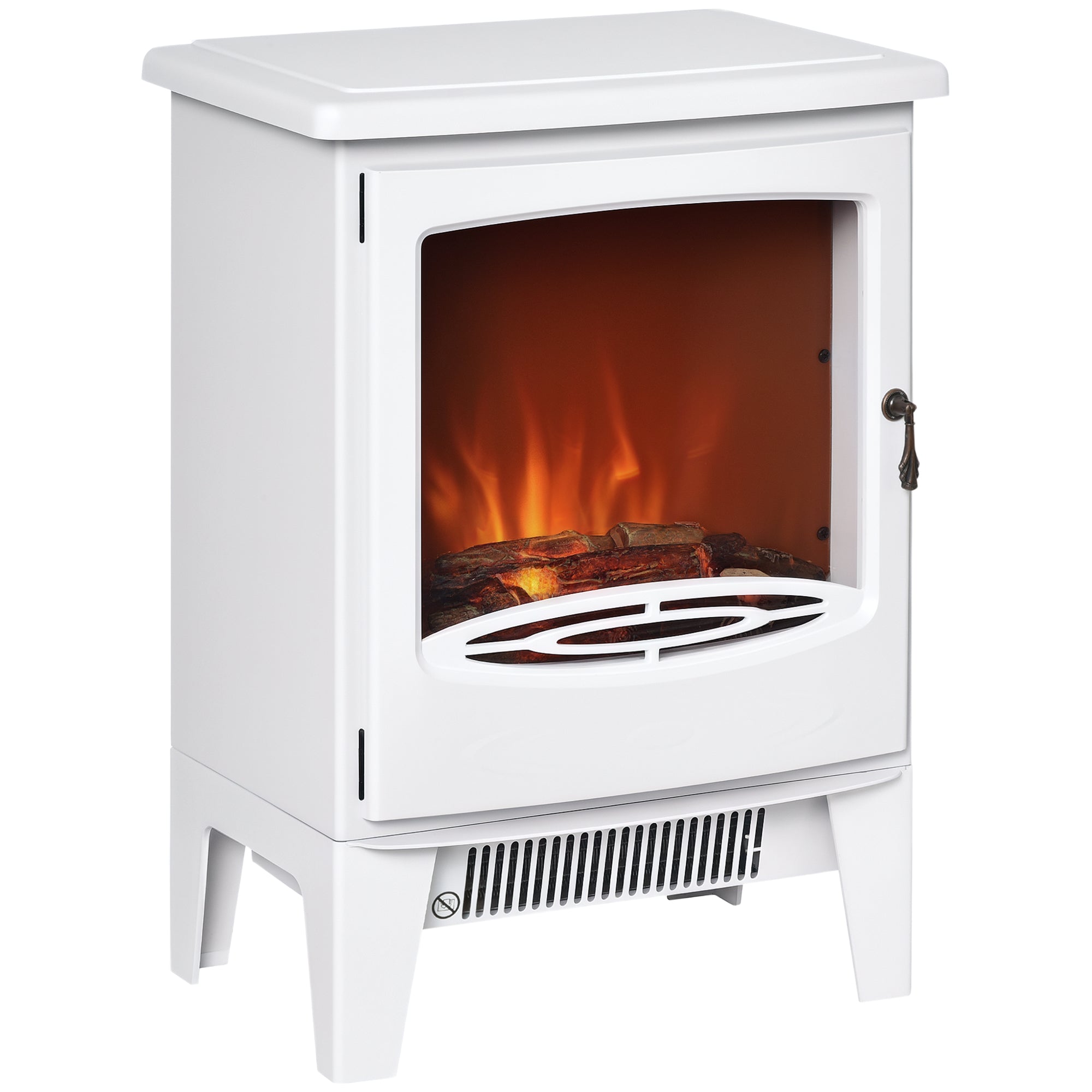 HOMCOM Electric Fireplace Stove, Free standing Fireplace Heater with Realistic LED Flame Effect, Overheat Safety Protection, 900W/1800W, White