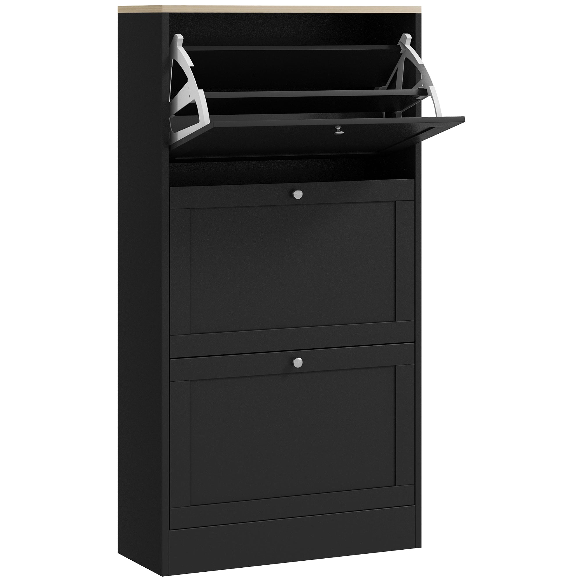 HOMCOM Modern Compact Three-Drawer Shoe Storage Cabinet - Black