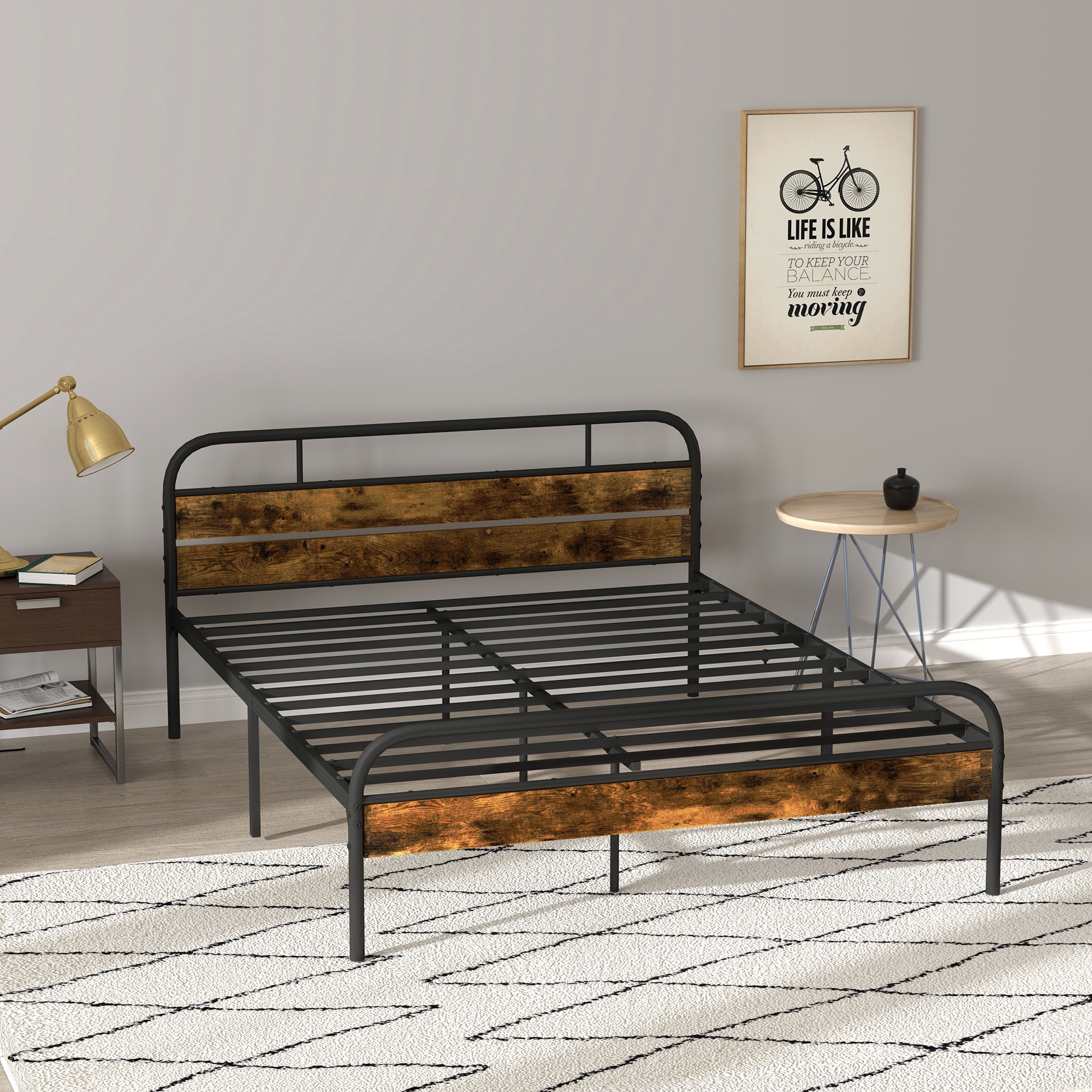 HOMCOM Industrial-Style King Bed Frame - Black/Brown