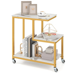 3-Tier Small Sofa Couch Side Table with Lockable Casters for Living Room-White