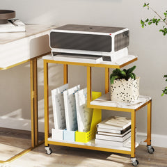3-Tier Small Sofa Couch Side Table with Lockable Casters for Living Room-White
