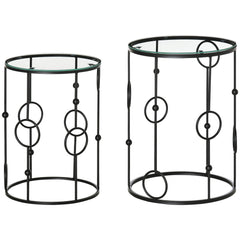 HOMCOM Nesting Round Coffee Table Set of 2 - Black