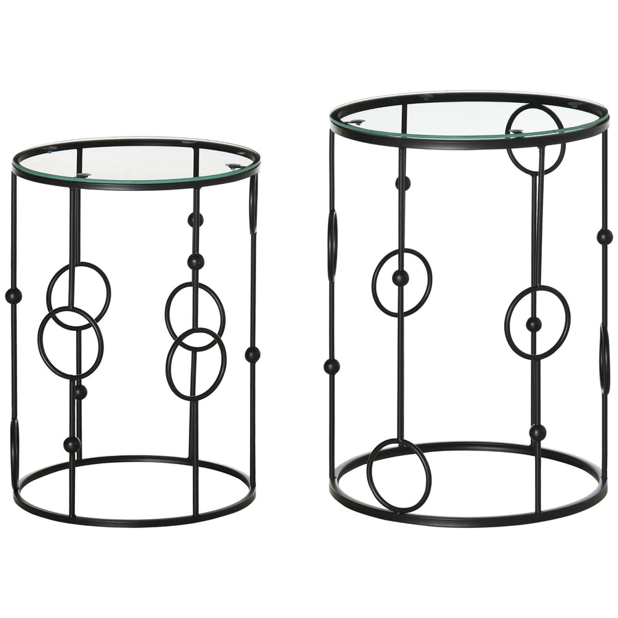 HOMCOM Nesting Round Coffee Table Set of 2 - Black