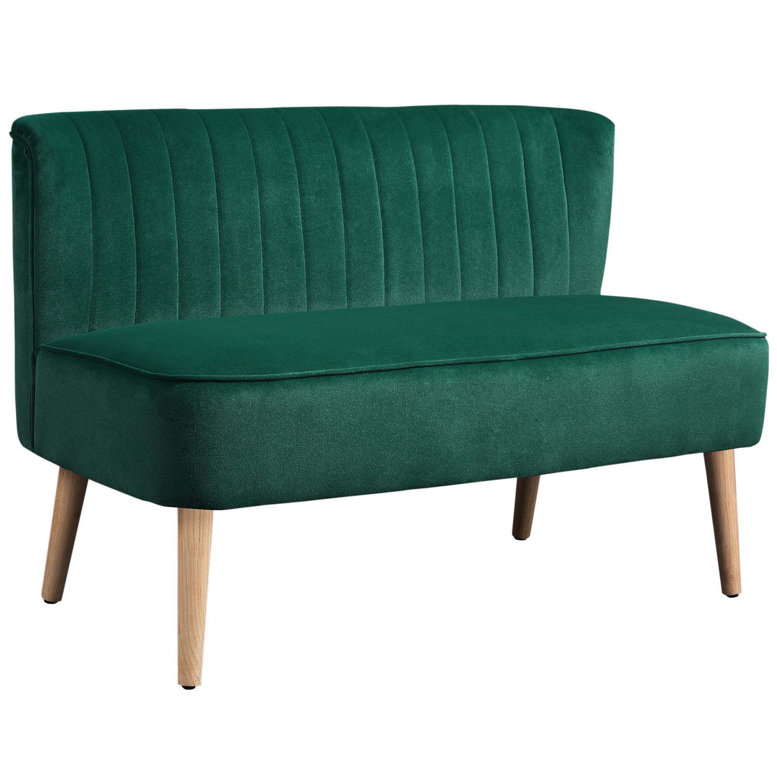 HOMCOM 117cm Loveseat Sofa Upholstered Small 2 Seater Sofa with Thick Padded Seat and Rubber Wood Legs, Dark Green
