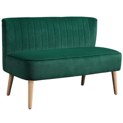 HOMCOM 117cm Loveseat Sofa Upholstered Small 2 Seater Sofa with Thick Padded Seat and Rubber Wood Legs, Dark Green