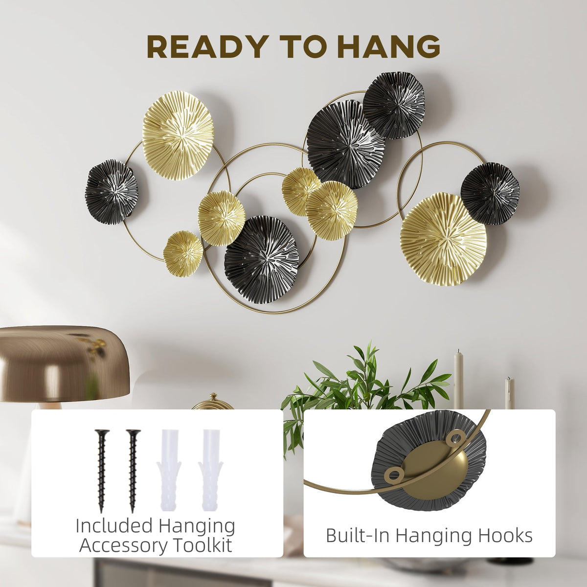 HOMCOM Metal Wall Art, Modern Hanging Wall Decor with Multi-Disc Design for Living Room