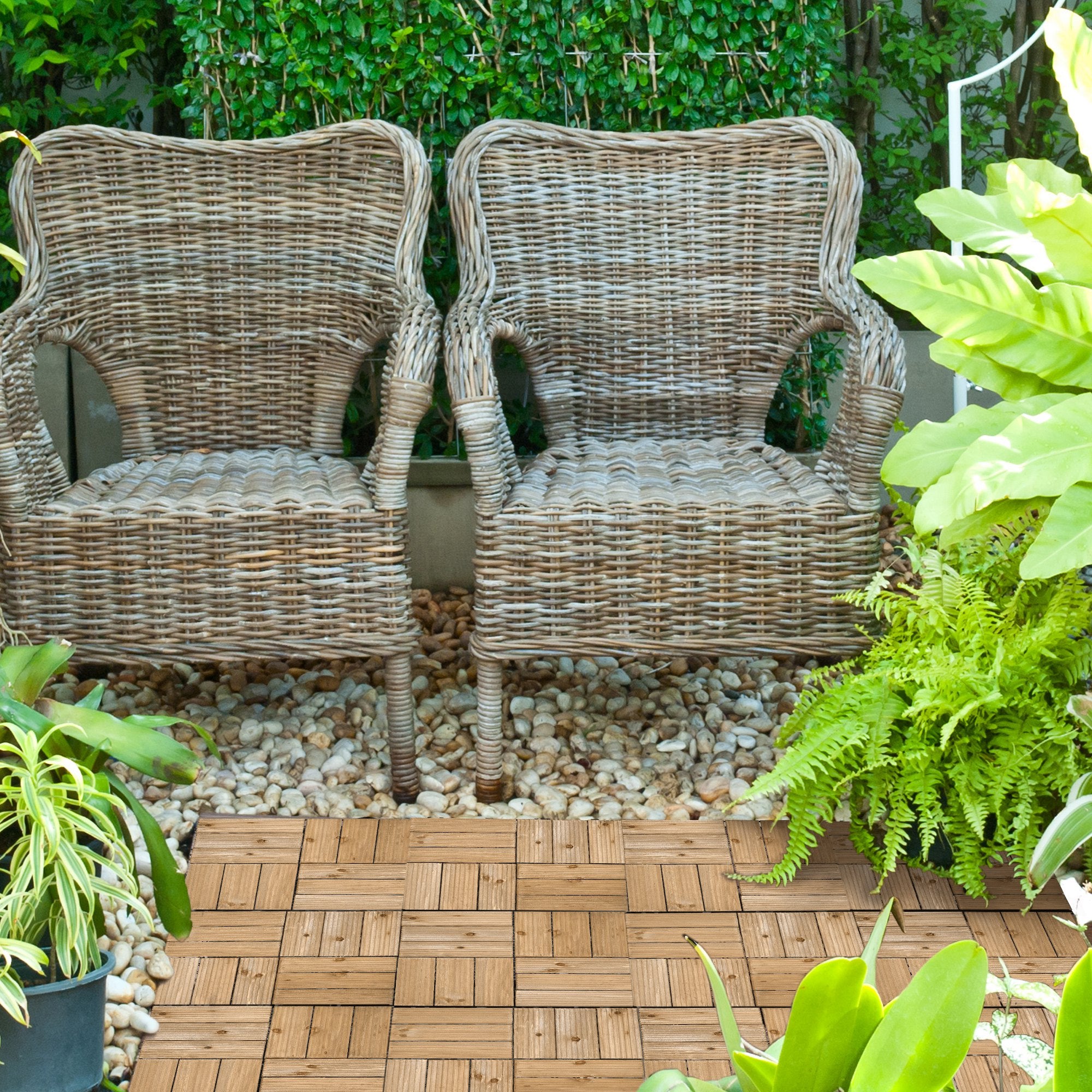 Outsunny 27 Pcs Wooden Interlocking Decking Tiles, Outdoor Flooring Tiles for Patio, Balcony, Terrace, Hot Tub, 30 x 30 cm per Piece, 2.5√£≈Ω¬° per Pack, Brown