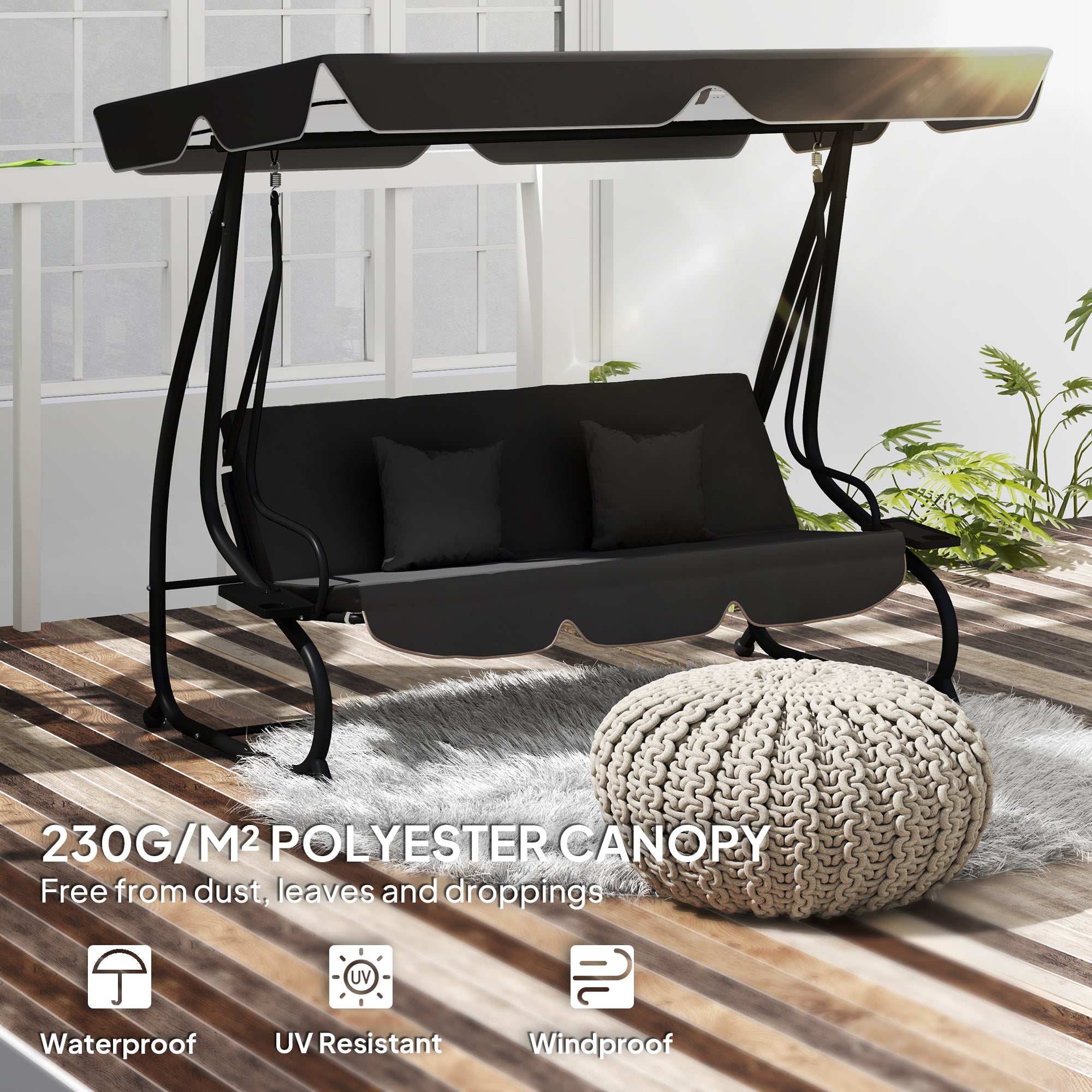 Outsunny 145 x 200Wcm Swing Chair Canopy Replacement - Black