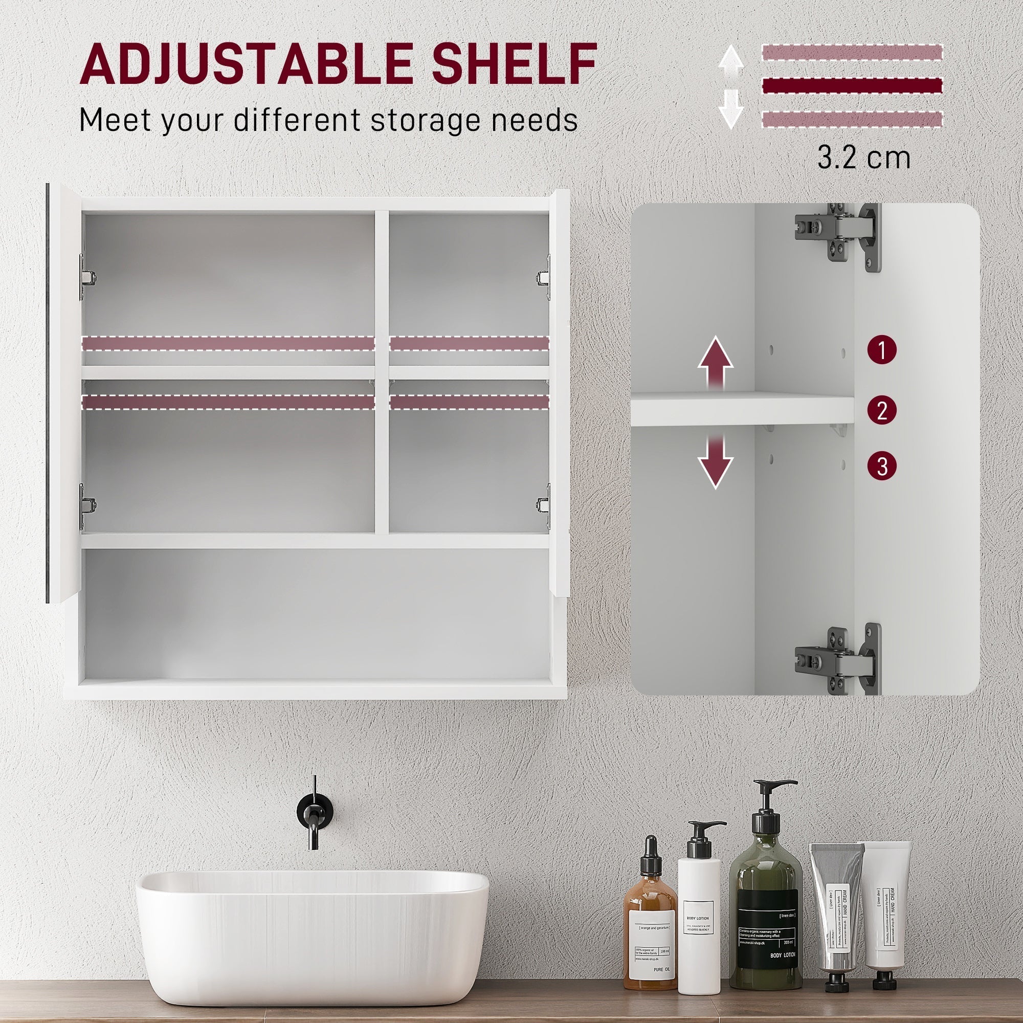 kleankin Wall Mounted Bathroom Storage Cupboard - White