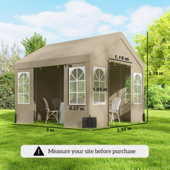 Outsunny 3 x 3 m Party Tent, Outdoor Canopy Tent Shelter with Removable Sidewalls, 4 Zipped Doors, for Parties, Wedding, Beige