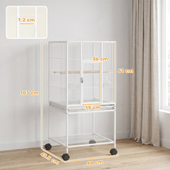 PawHut Bird Cage Detachable with Rolling Stand Parrot Cage with Storage Shelf White