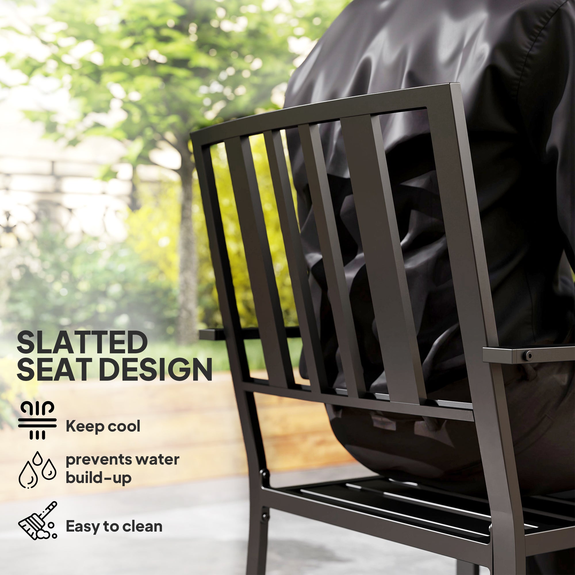 Outsunny Set of Two Minimal Metal Garden Chairs - Black