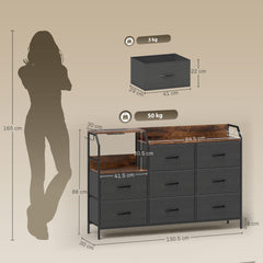 HOMCOM Chest of Eight Drawers, with Charging Station - Brown/Black