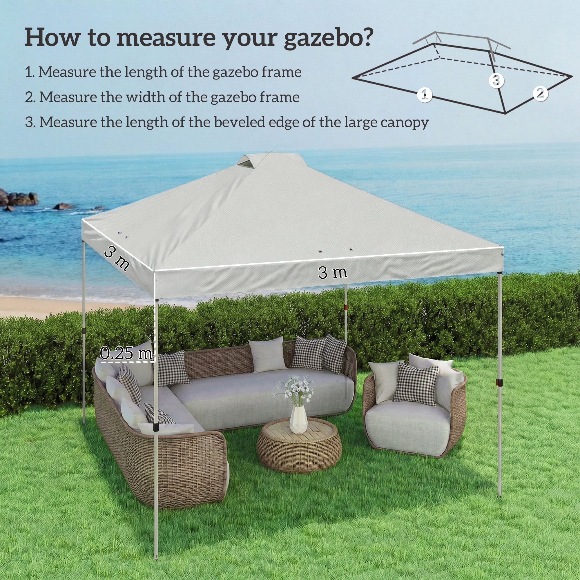 Outsunny Gazebo Roof Replacement UV50+ Waterproof Pop Up Canopy Cover with 8 Drainage Holes 3 x 3 m White