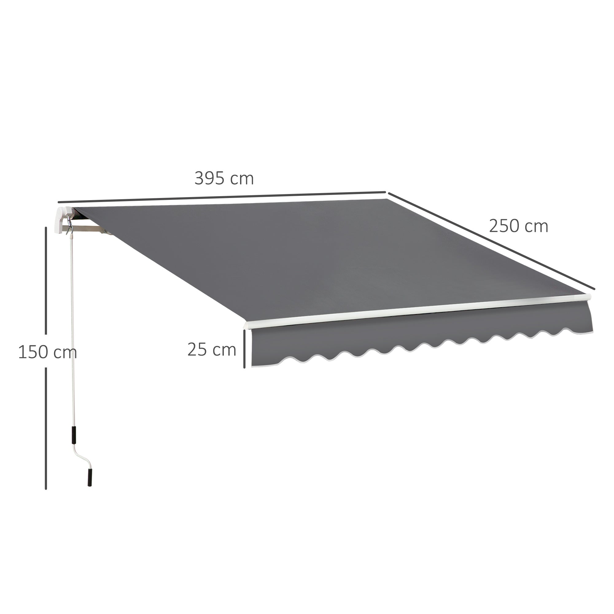 Outsunny 4x2.5m Manual Awning Window Door Sun Weather Shade w/ Handle Grey