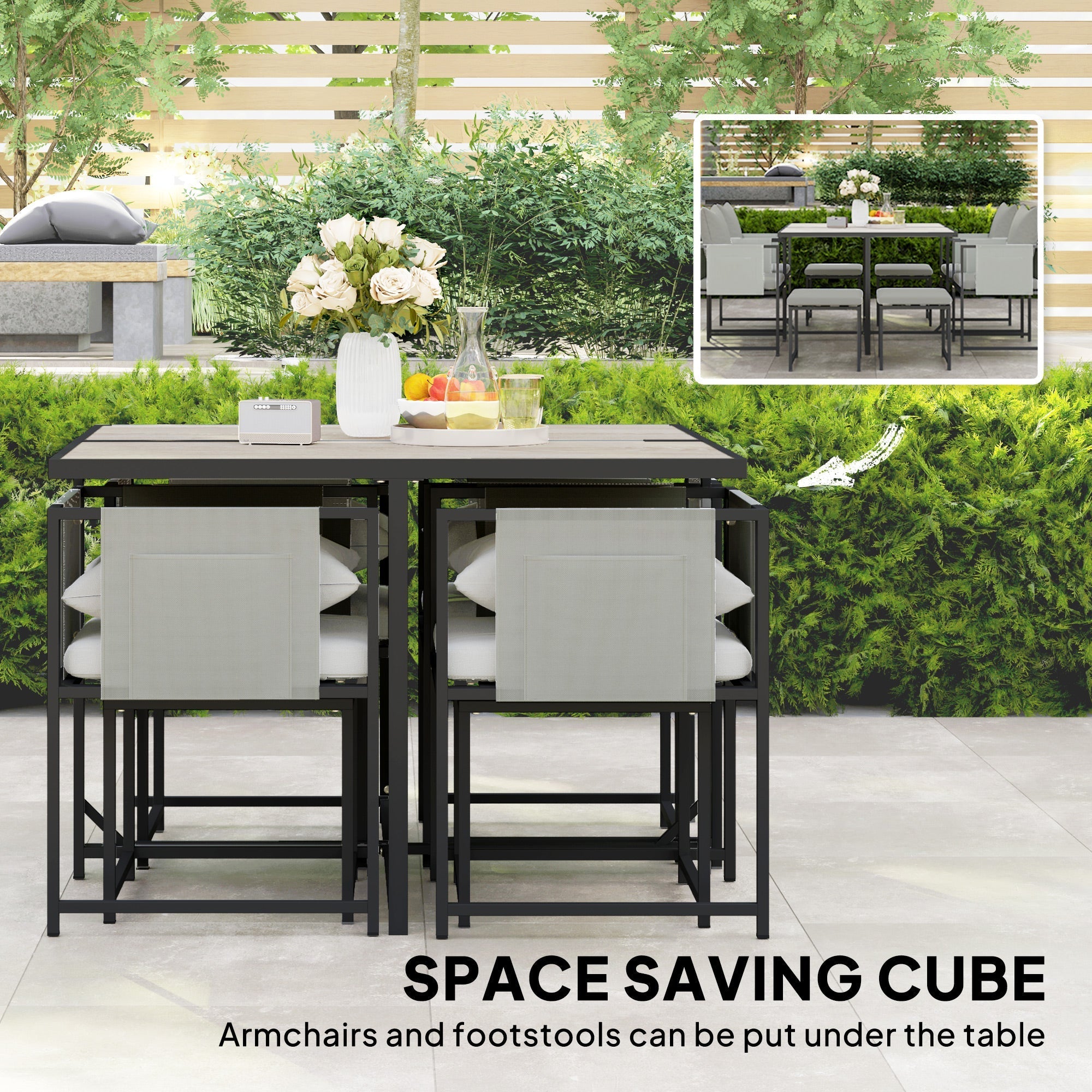 Outsunny Nine-Piece Steel Frame Garden Dining Set - Dark Grey