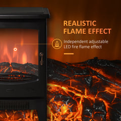 HOMCOM 900W/1800W Freestanding Electric Fireplace Room Heater w/ Adjustable Artificial Flame 3-Sided Tempered Glass Panels Safe Home Warmth Retro Faux Fire