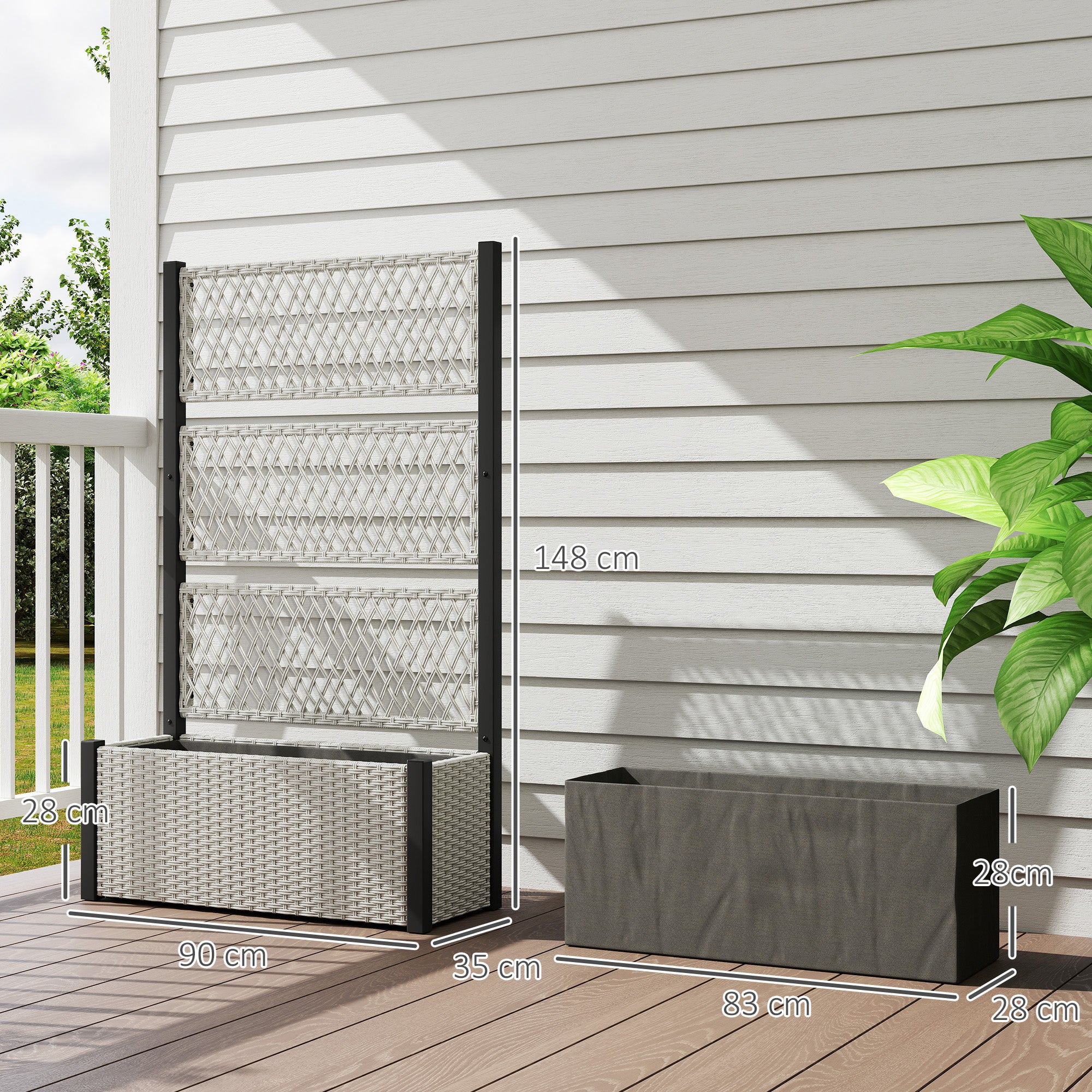 Outsunny Garden Planter Box with Trellis, Liner for Climbing Plants, Vegetables, Flowers, 90 x 35 x 148 cm, Mixed-grey