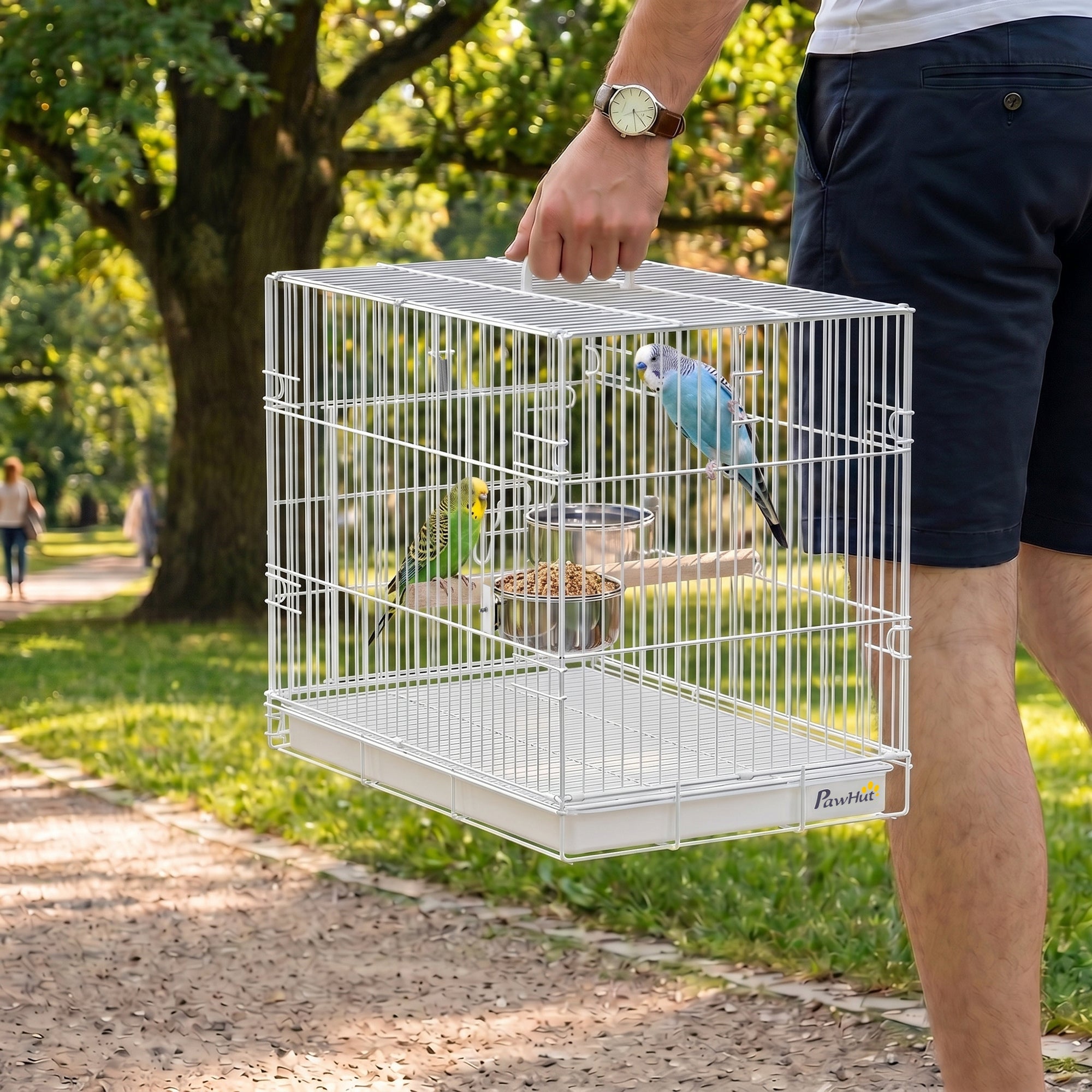 PawHut Bird Cage Foldable Portable Budgie Cage with Wooden Perch 2 Bowls for Travel 49 x 31 x 40 cm Black