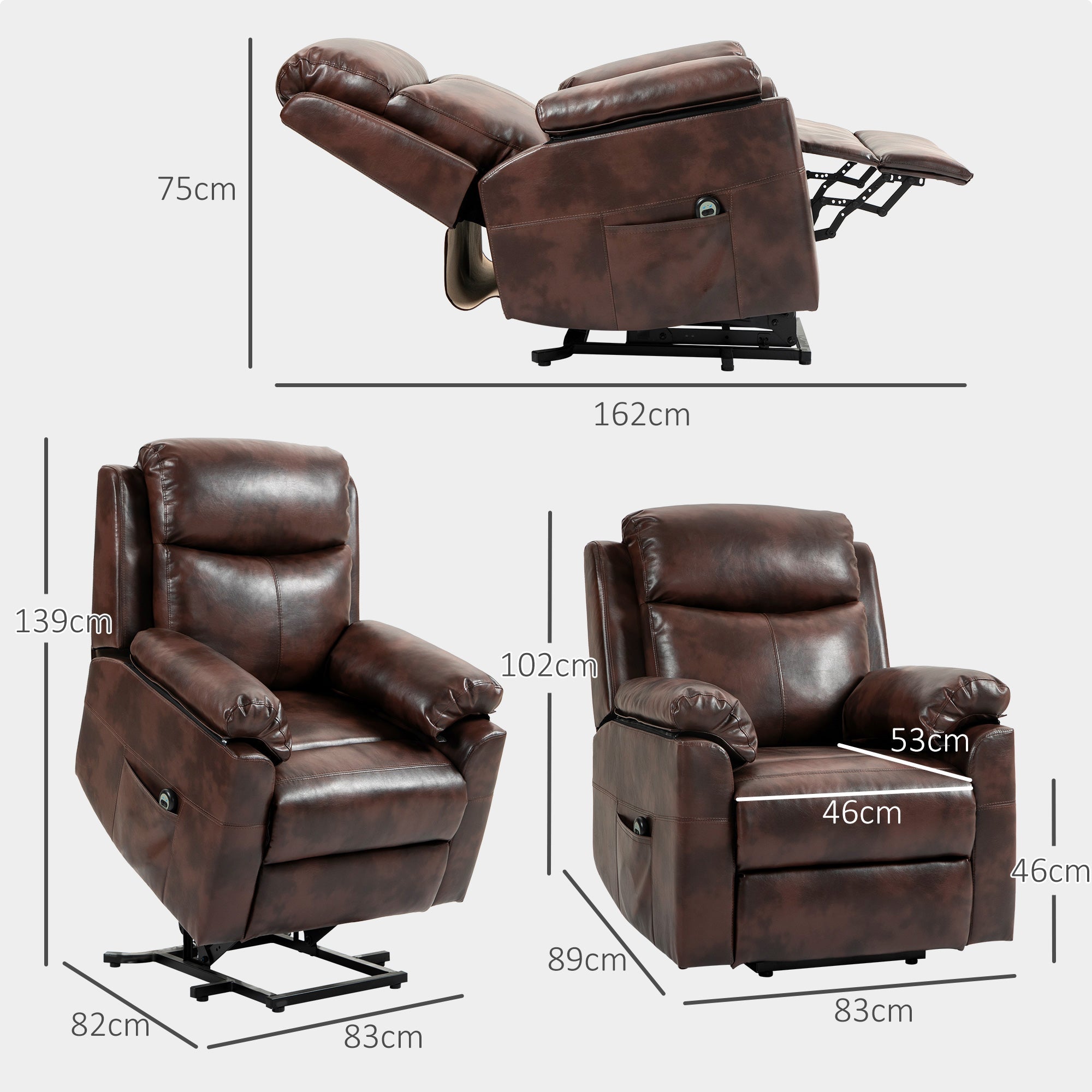 HOMCOM Faux Leather 70  Electric Riser Recliner Chair, Dark Brown