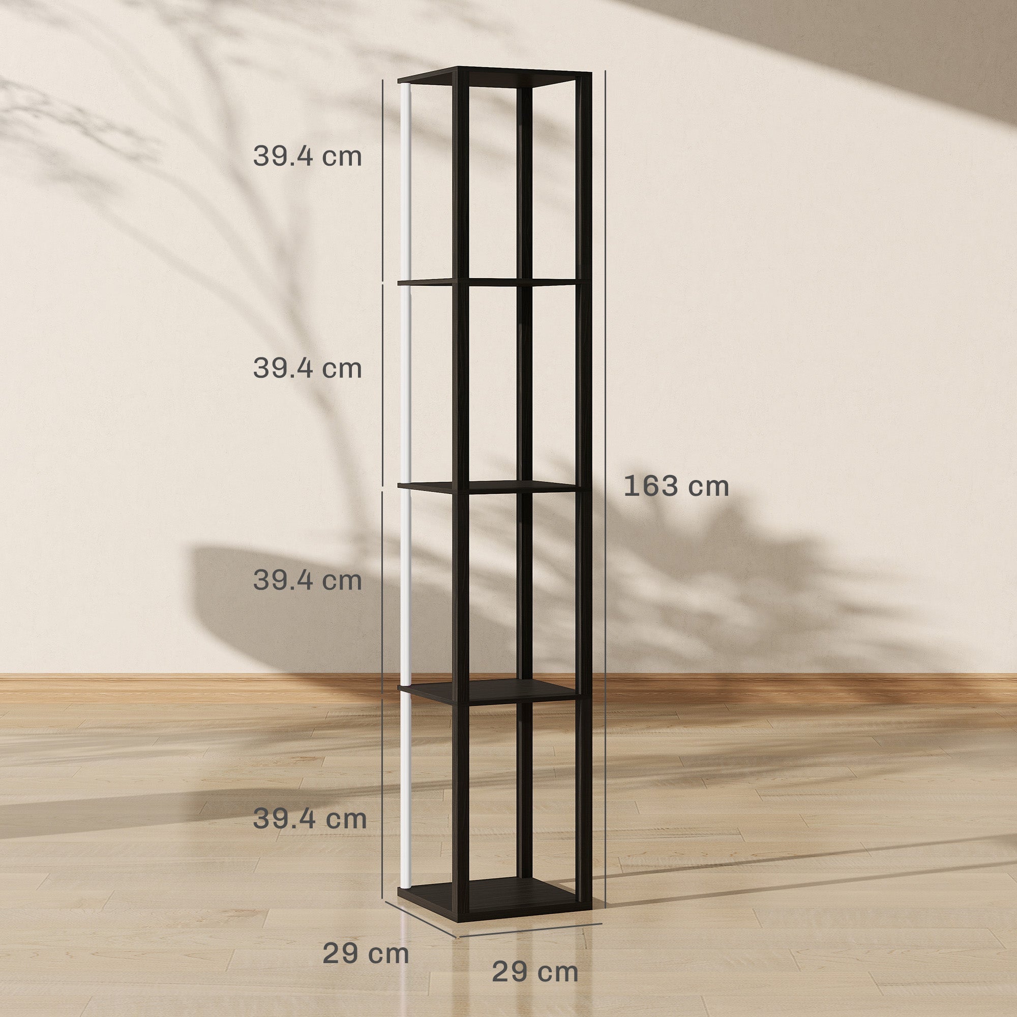 HOMCOM RGB LED Floor Lamp with Shelves, Modern Dimmable Standing Lamp with Remote Control, Adjustable Brightness & Speed for Living Room, Bedroom, Office, Black