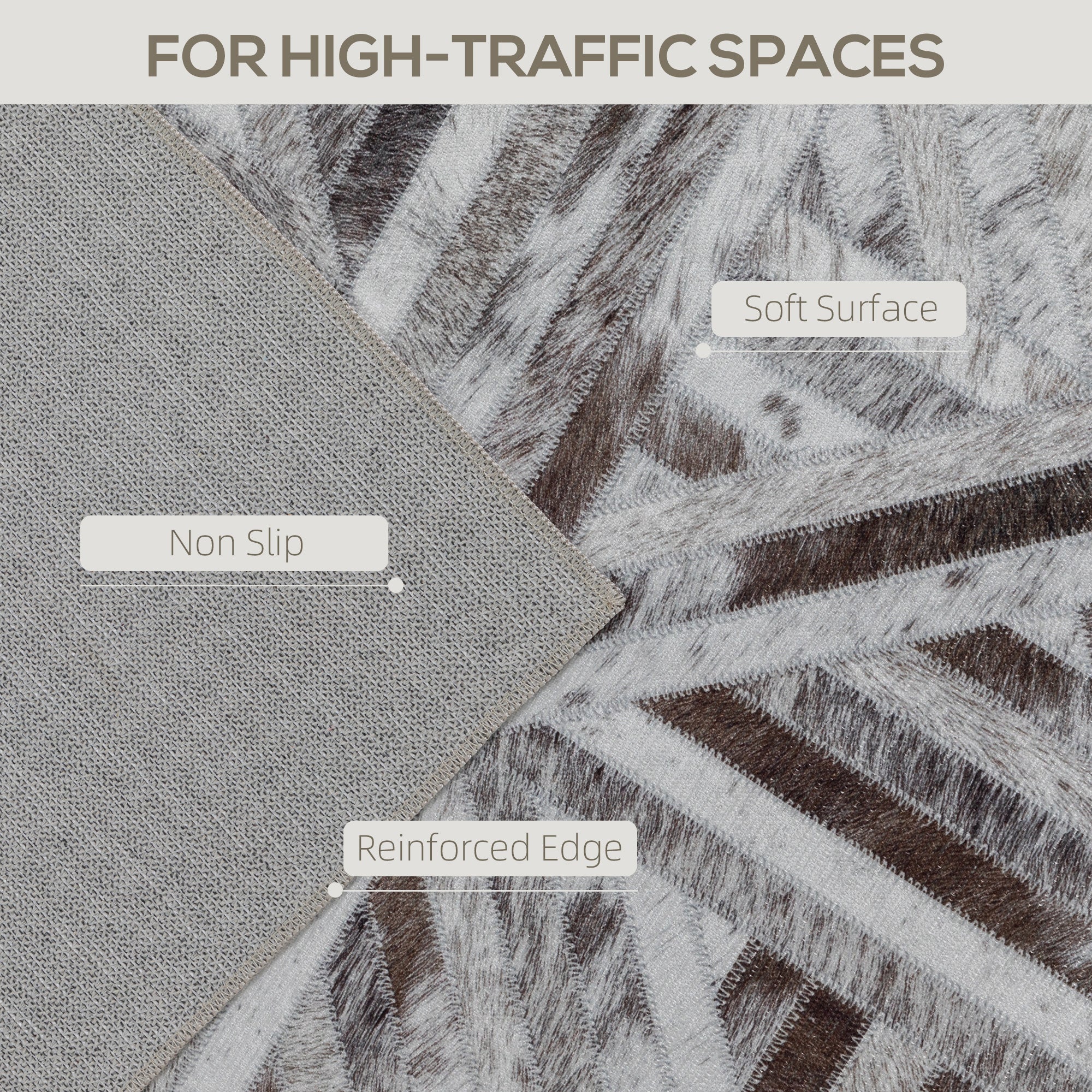 HOMCOM Modern Area Rug, Triangle Pattern Non-Slip Washable Rug, Chenille Floor Carpet for Living Room, Bedroom, Dining Room, Home Office, 230 x 160 cm, Brown