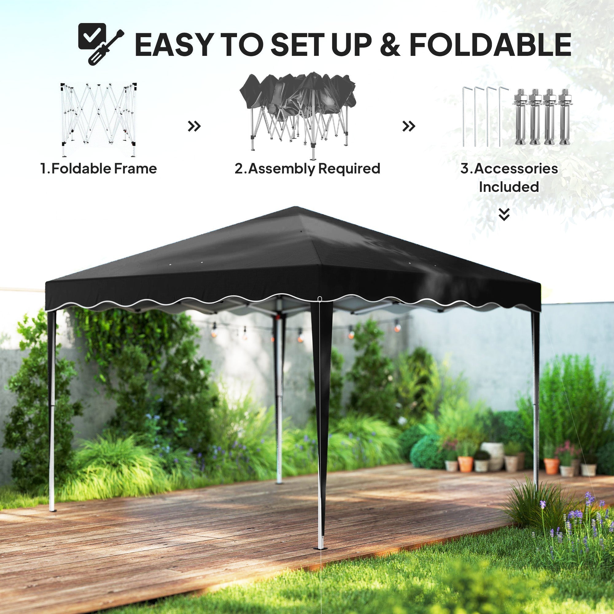 Outsunny 3 x 3cm Adjustable Height Pop-Up Gazebo, with Bag - Black
