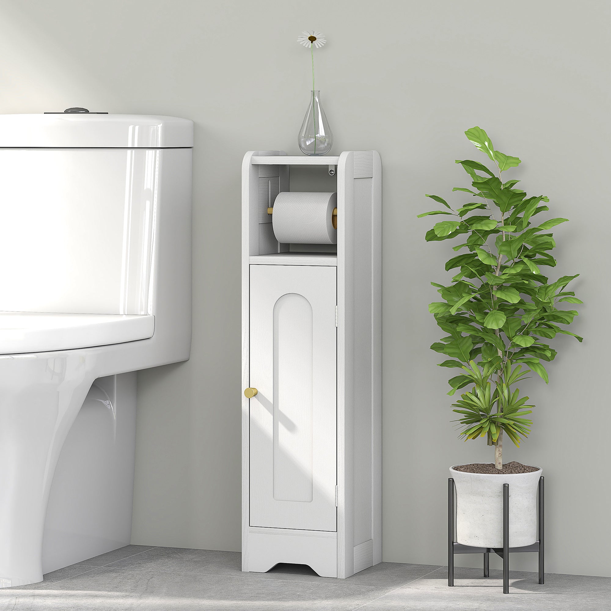 HOMCOM Small Bathroom Storage Cabinet with Toilet Roll Holder - White